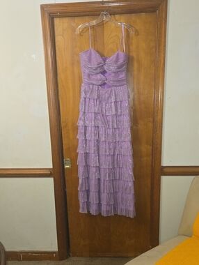 Gianni Bini Lavender Tiered Ruffle Maxi Dress with Cutout Bodice Size 6
